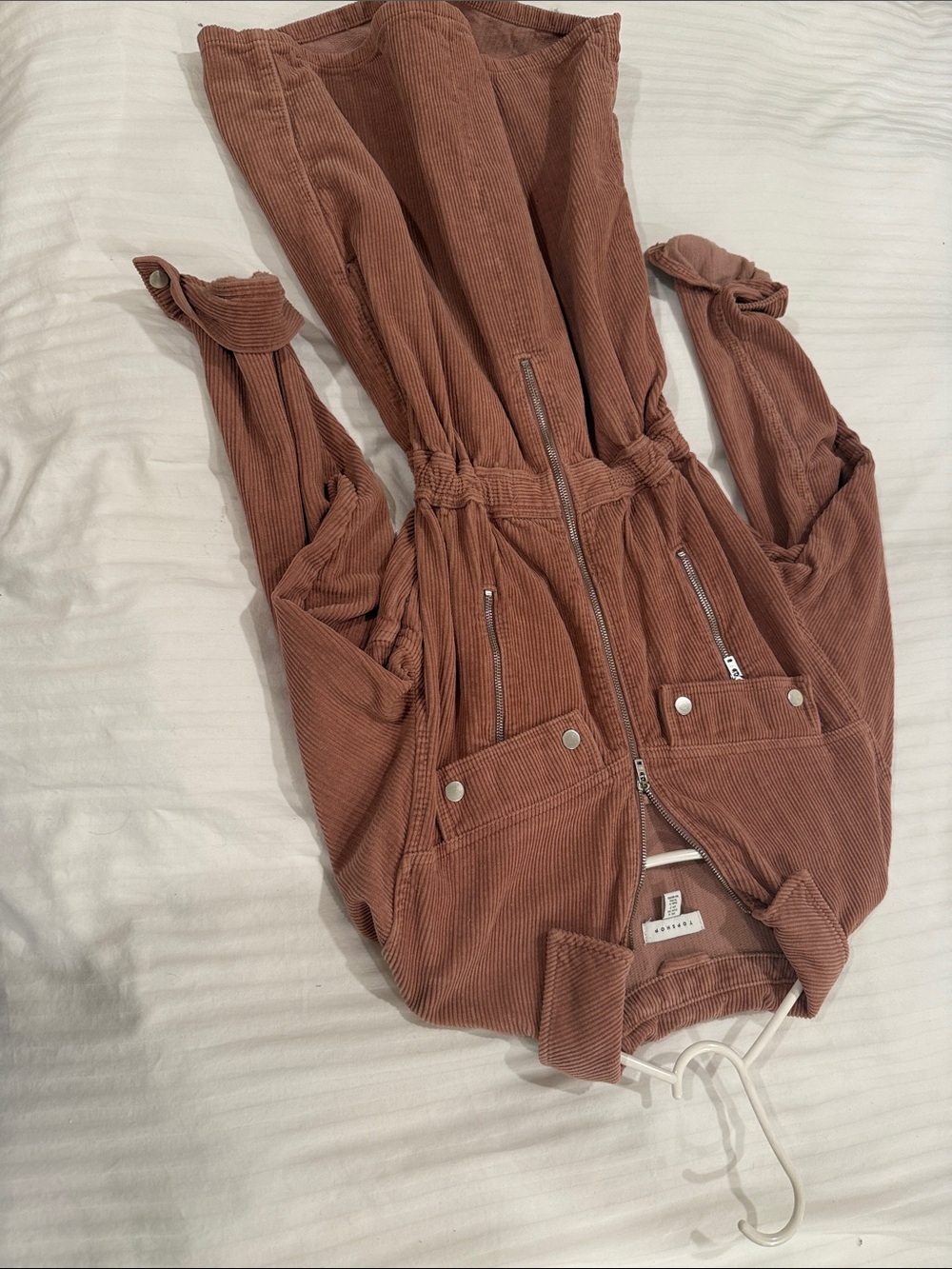 Topshop Corduroy Utility Jumpsuit in Dusty Rose